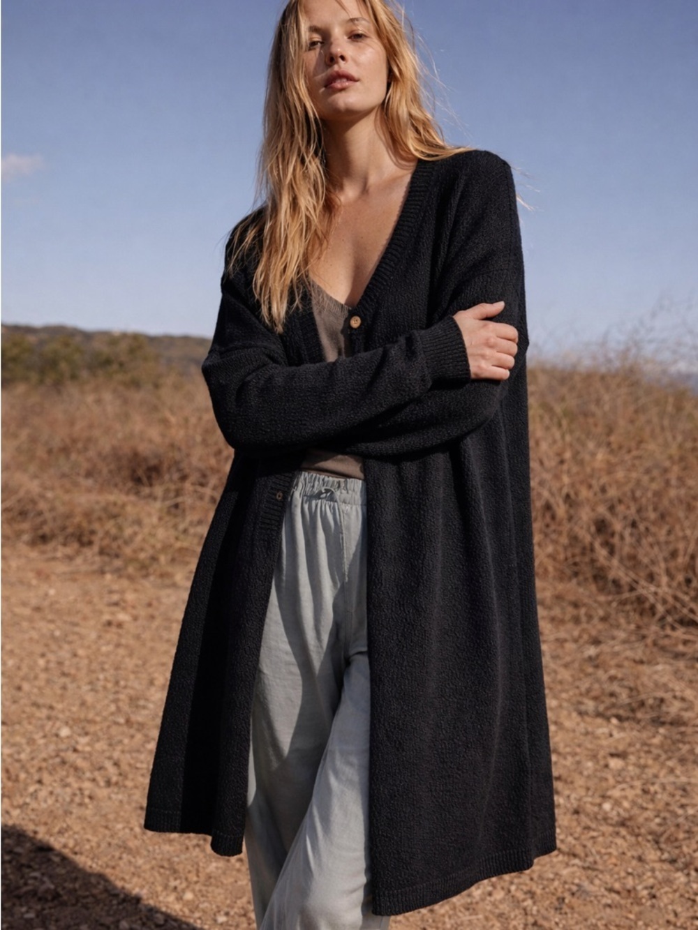 Free People Beach Open Slub Black Cardigan Size Small